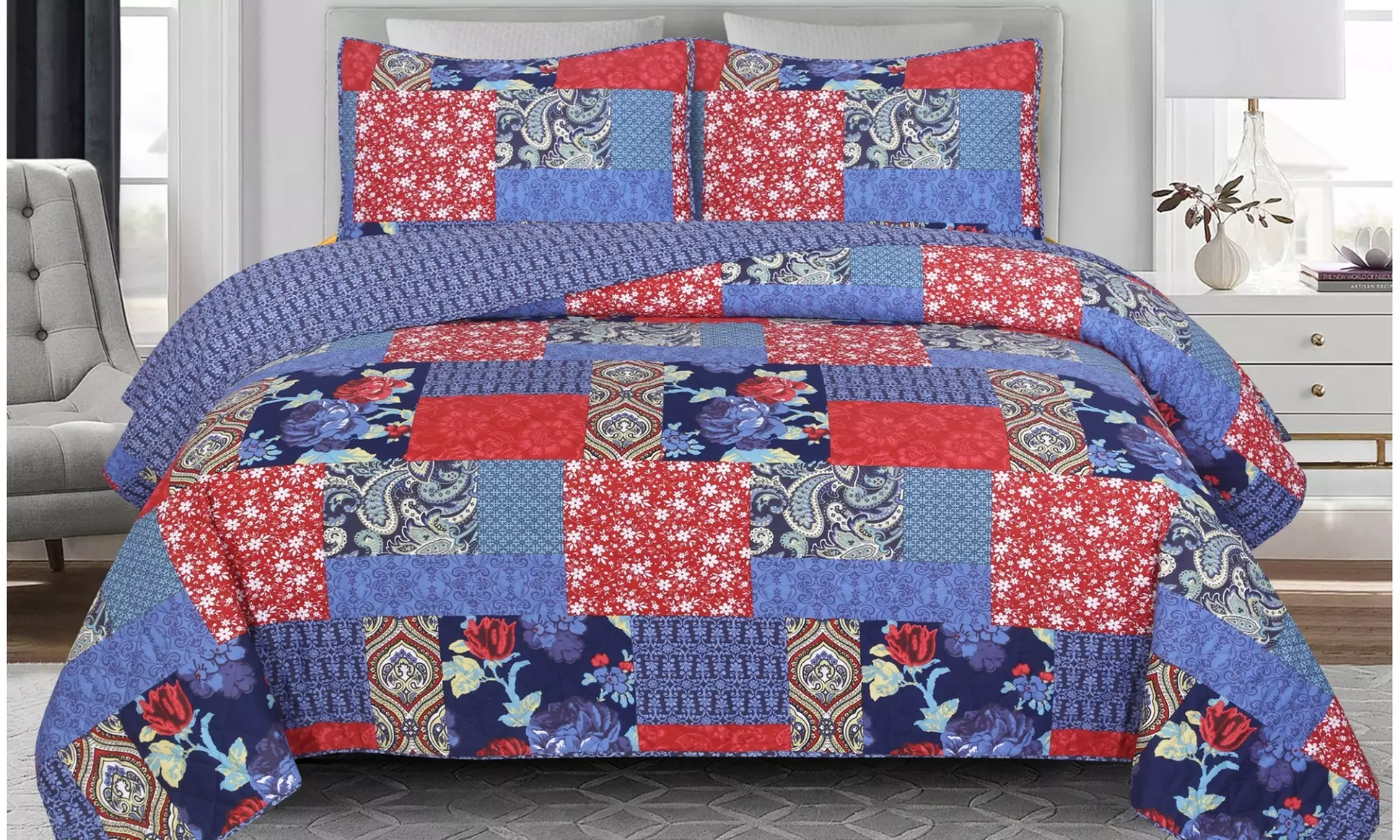 3 Piece Quilt Set Lightweight Bedspread with 2 Matching Pillow Shams Bedding Set