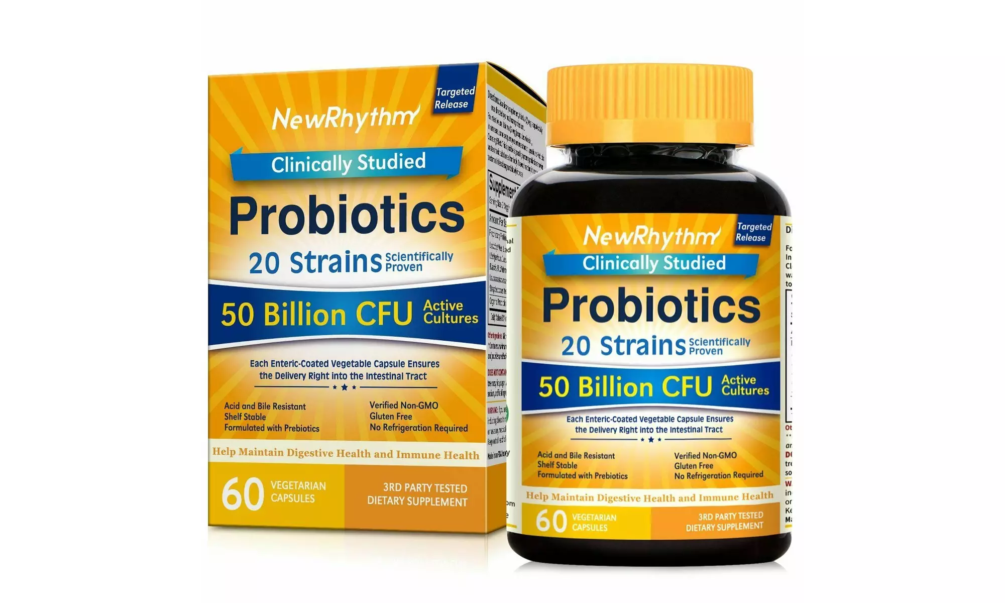 NewRhythm Probiotics 50 Billion CFU 20 Strains 60 Veggie Capsules - Primary Image