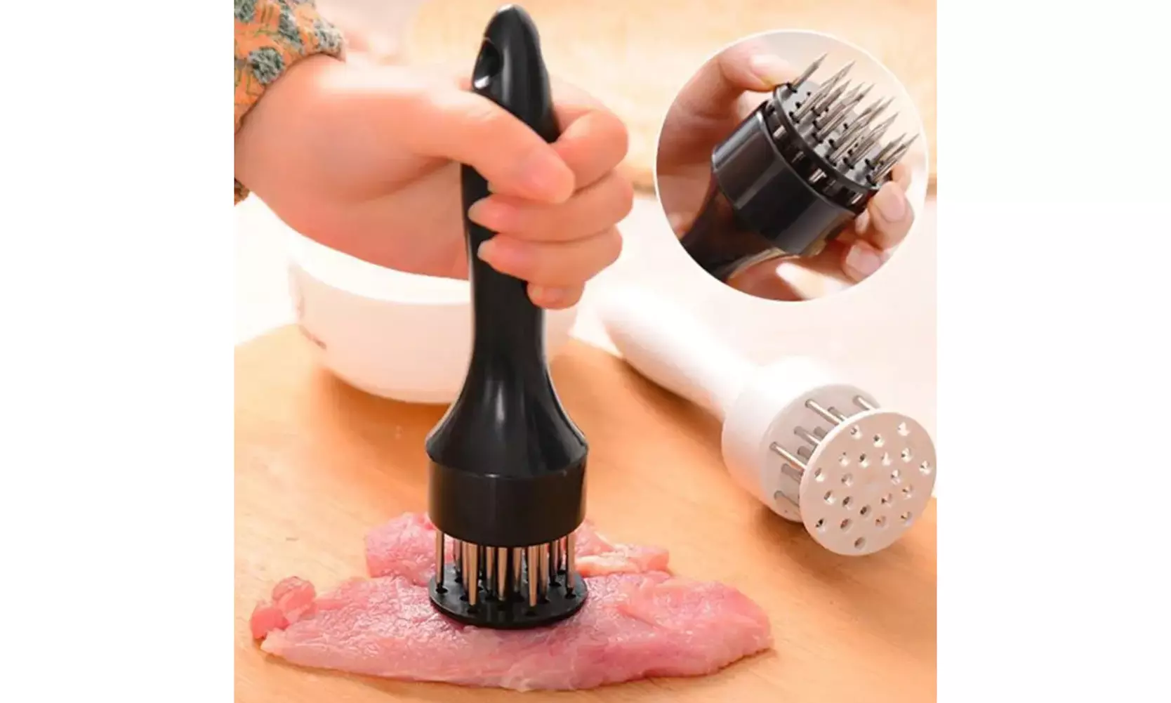 US 1-2 Pcs Professional Meat Tenderizer with Meat Sharp Stainless Steel Needle