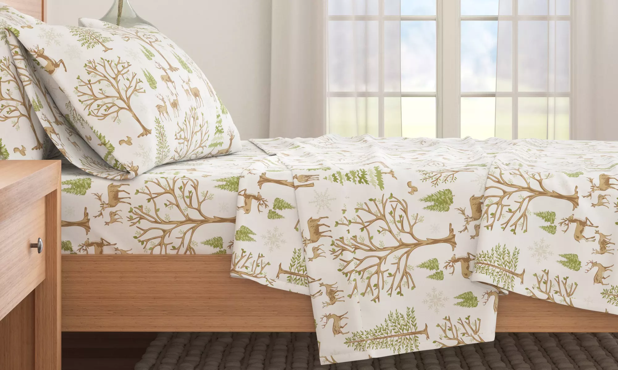 Nature Print Turkish Cotton Flannel Sheet Set
