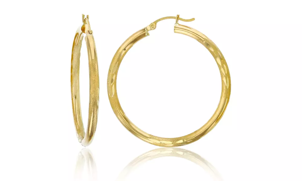 14K Yellow Gold 3MM DC Hoop Earrings - Second Medium