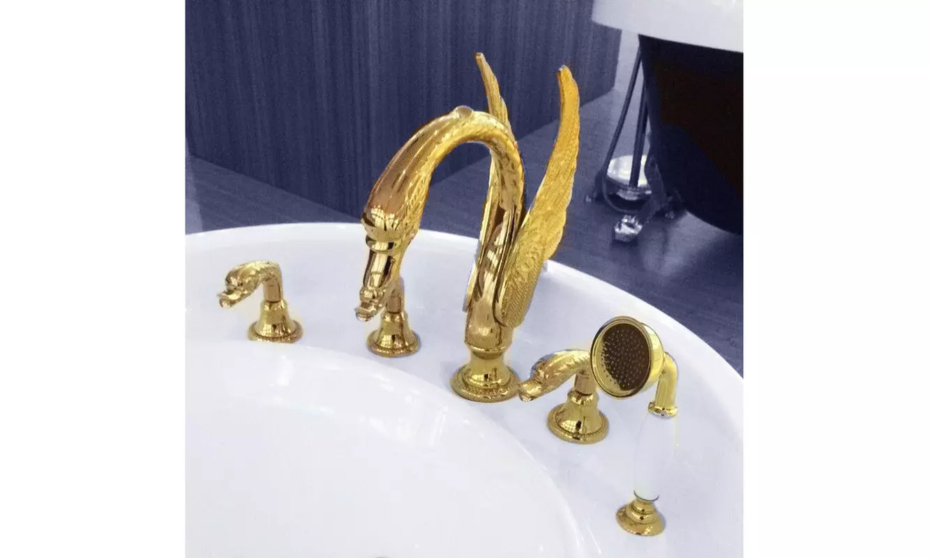 Fontana Swan Neck Gold Finish Waterfall Bathtub Faucet - Primary Image