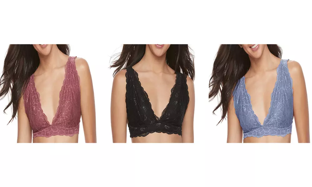 Body Frosting Womens Deep V Lace Halter Bralette Crop Top Bra (3-Pack) - Second Medium