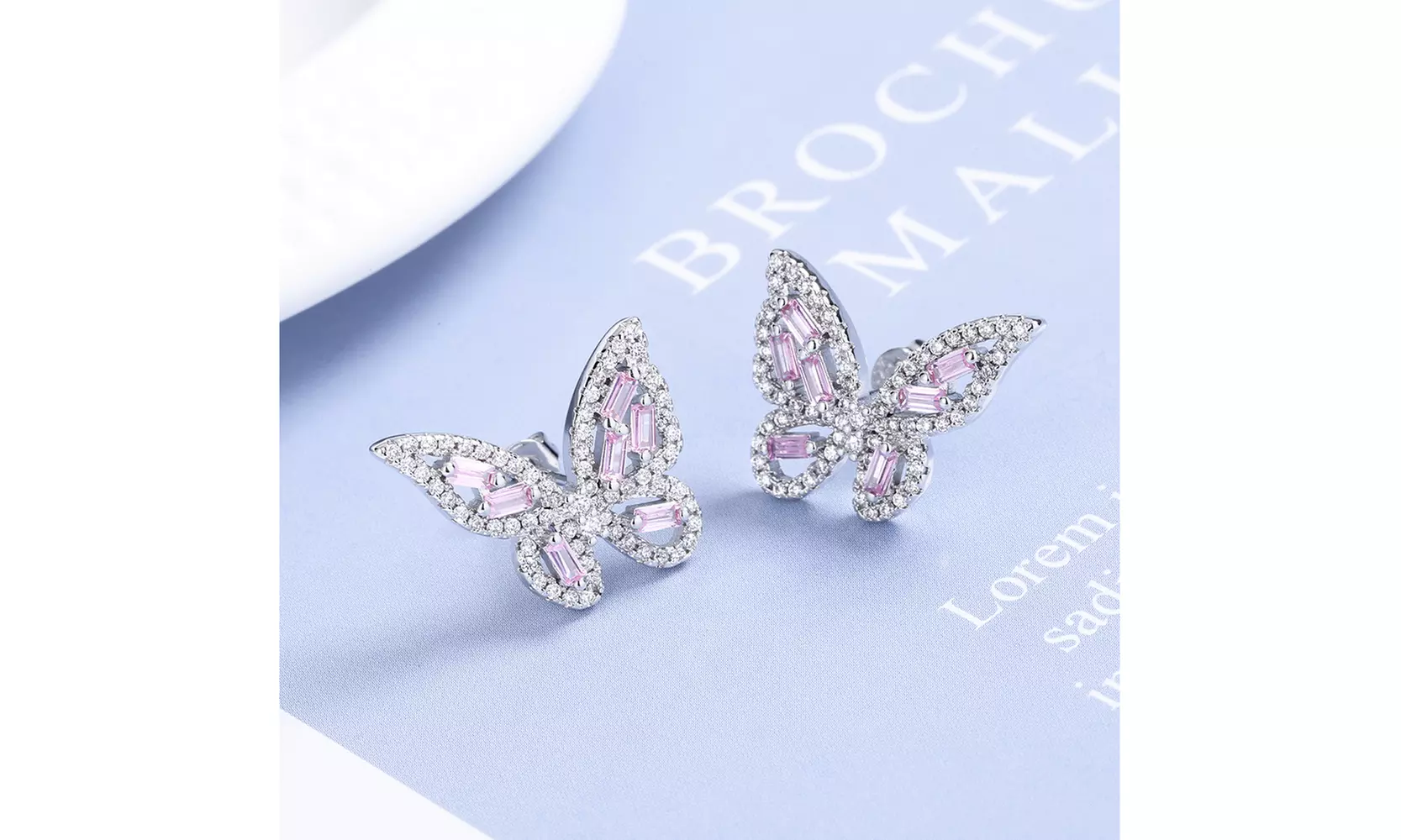 Sterling Silver Multi-Cut Pink Butterfly Earrings with crystals from Swarvoski