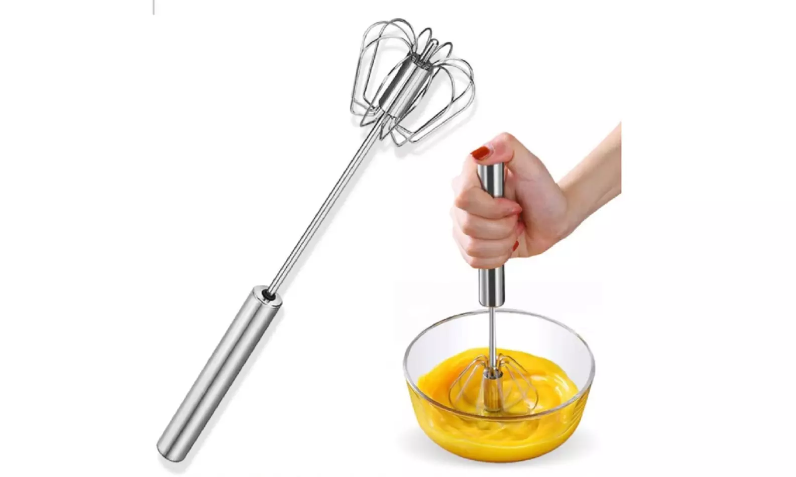 Semi Automatic Egg Whisk Hand Push Egg Beater Stainless Steel Blender Mixer Whis - Primary Image