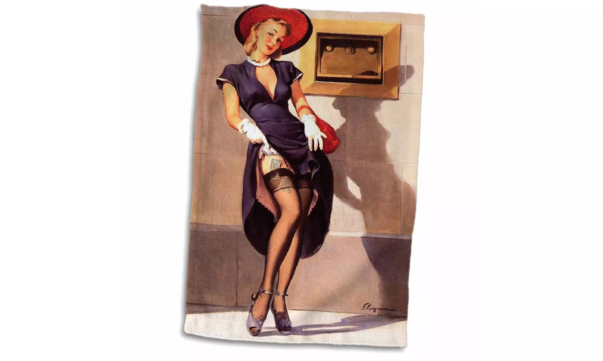  Towel - Image of Elvgren Pinup At Cash Machine - 15 by 22-inches  - Primary Image