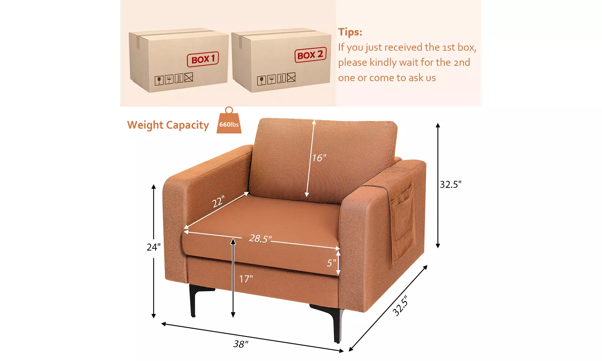 Costway Modern Linen Fabric Accent Armchair Single Sofa