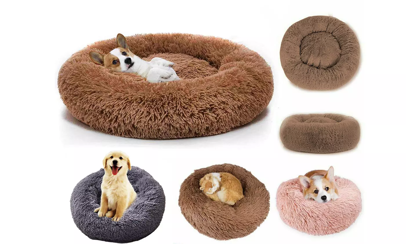 Donut Plush Pet Dog Cat Bed Fluffy Soft Warm Calming Bed Sleeping Kennel Nest - Primary Image