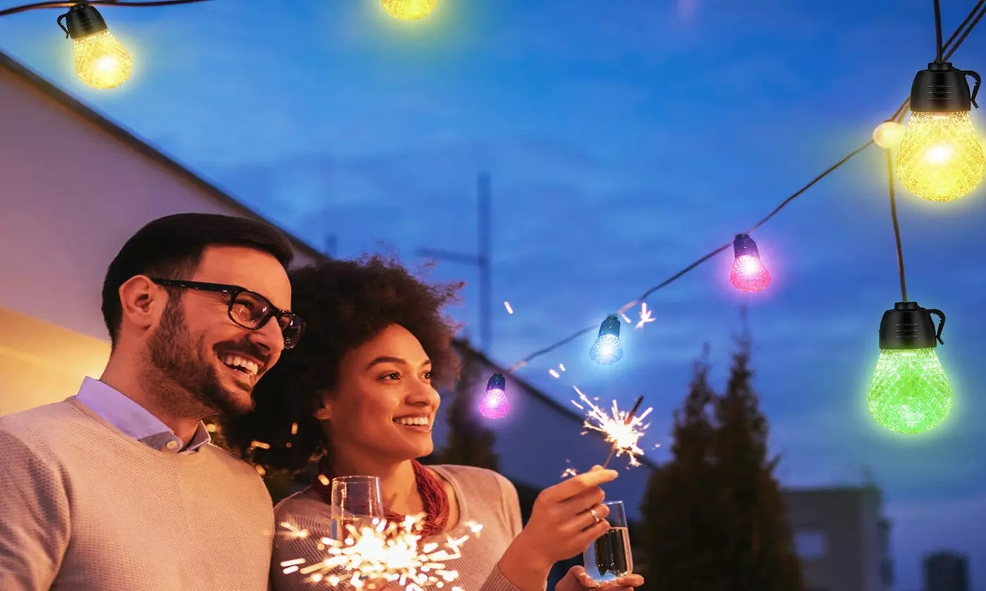 iMounTEK 52.5FT RGB Outdoor String Lights 15-LED Color Changing w/ Remote & App