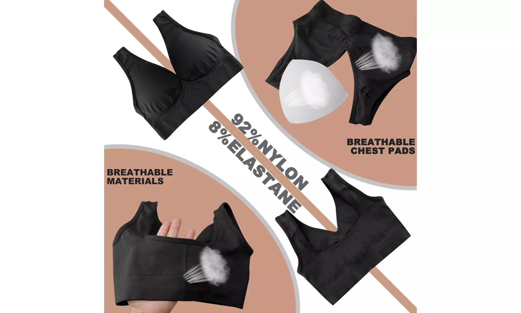 US 2-4 Pack Women's Padded Sports Bra High Impact Seamless Bralette Plus Size