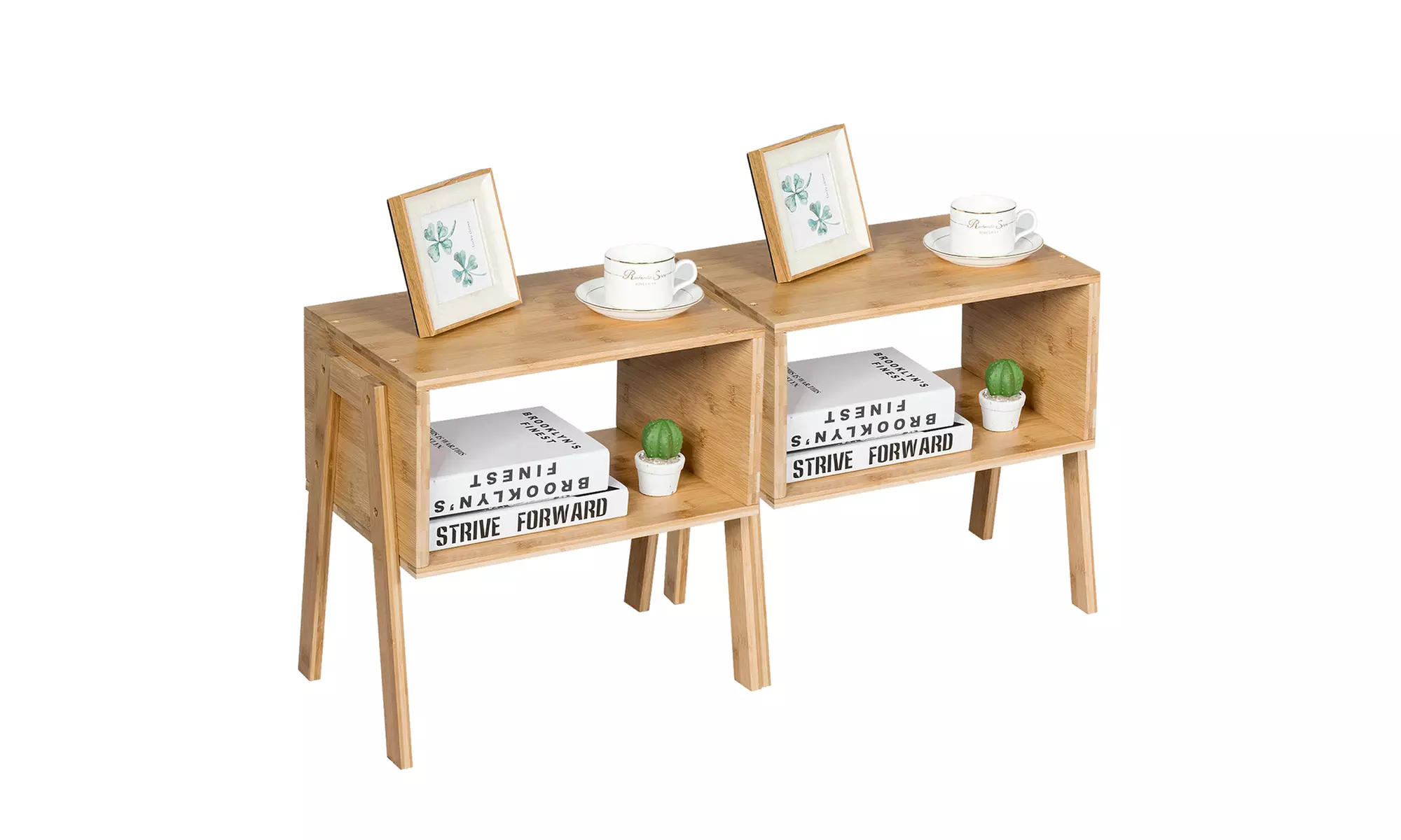 Costway Set of 2 Bamboo Nightstand Stackable Bedside Table with Storage Shelf - Primary Image