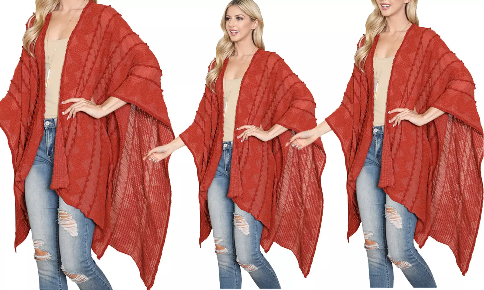 Riah Fashion Pompom Palmer Kimono