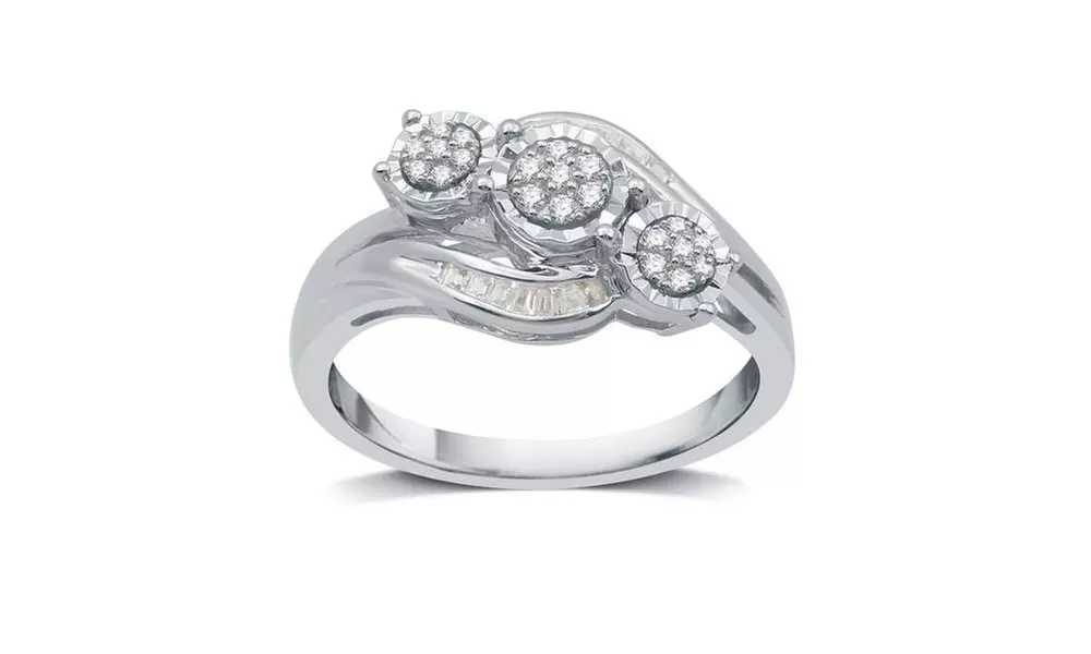 1/5 CTTW Diamond Three Stone Bypass Fashion Ring in Sterling Silver By DeCarat - Primary Image