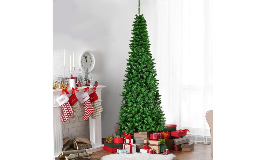 Costway 7.5ft Pre-Lit Hinged Artificial Pencil Christmas Tree with 350 ...