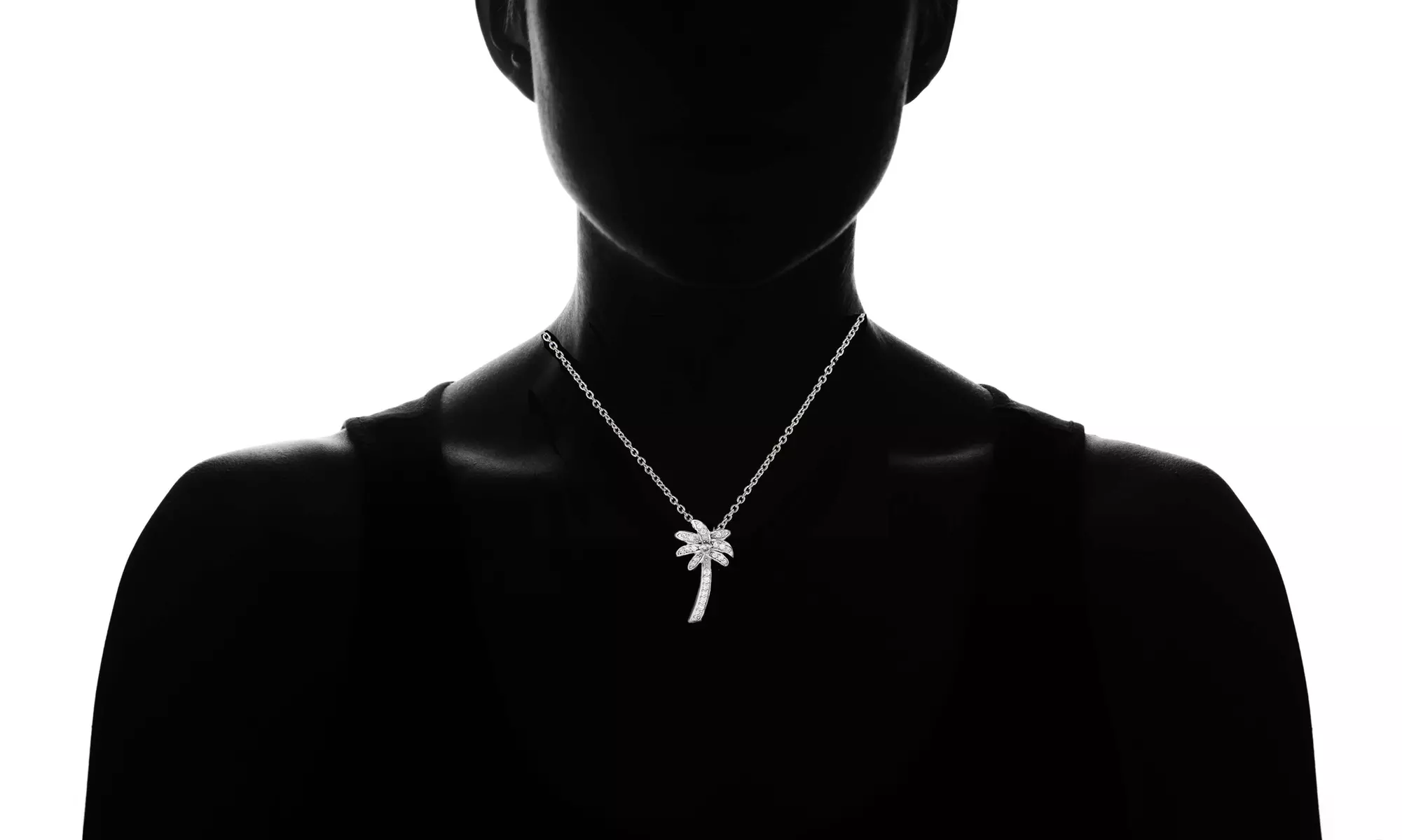 Sterling Silver Cubic Zirconia Summer Palm Tree Necklace