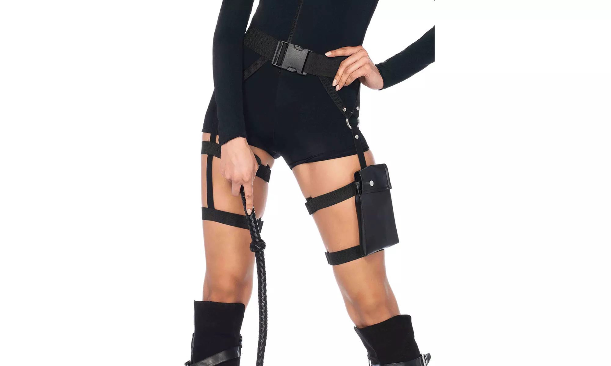 Leg Avenue Multi Strap Garter Pocket Utility Belt Sexy Black Widow Accessory - Primary Image