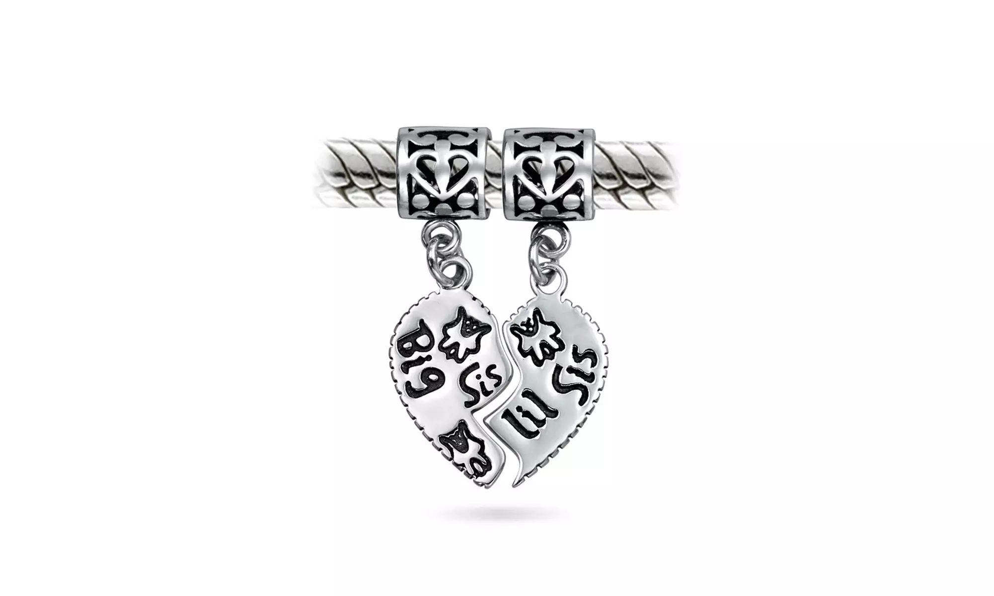 BFF Friend Puzzle 2PC Split Heart Dangle Bead Charm Sterling Silver - Second Medium