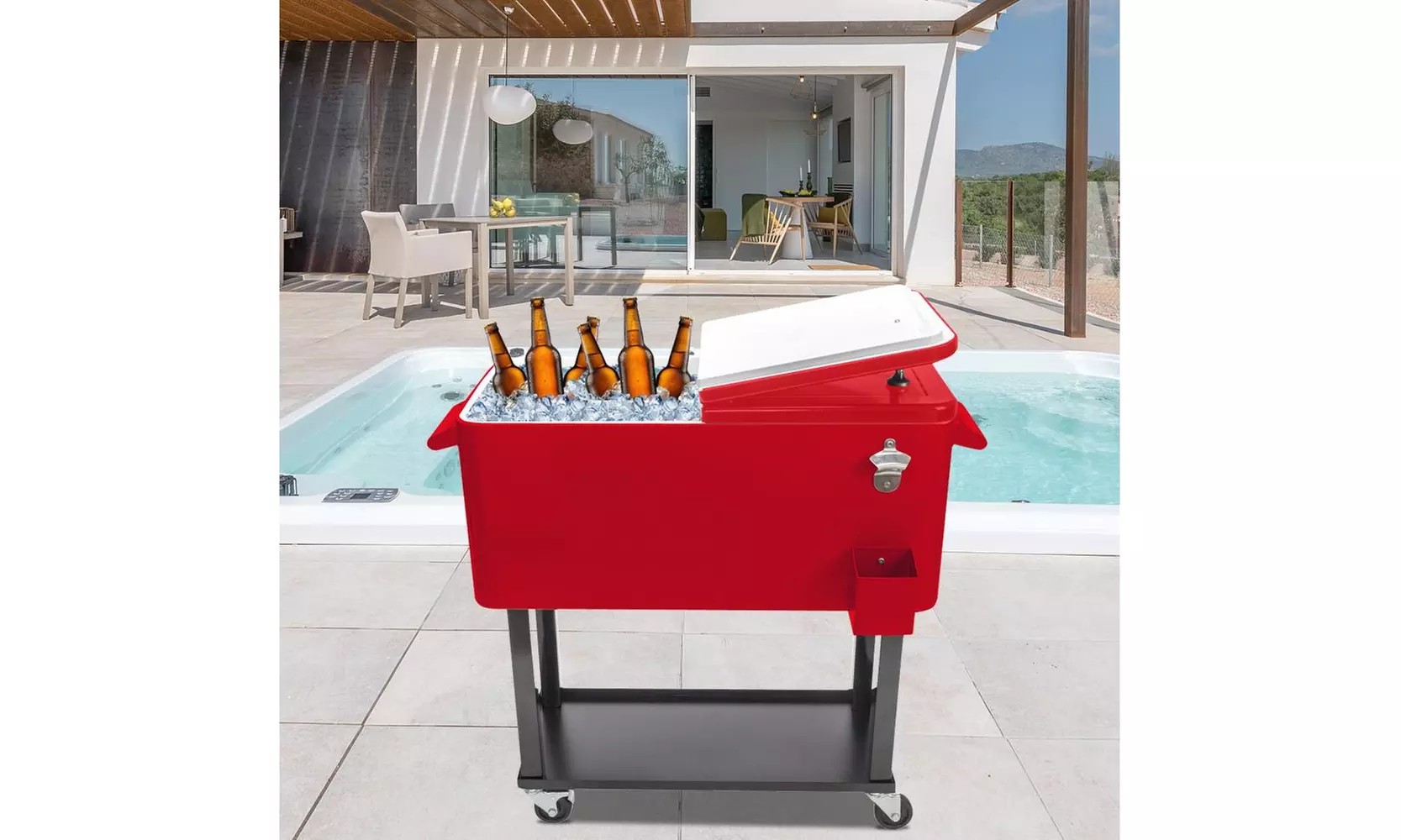 Iron Spray Plastic with Tray Cooler with Shelf Red - Primary Image