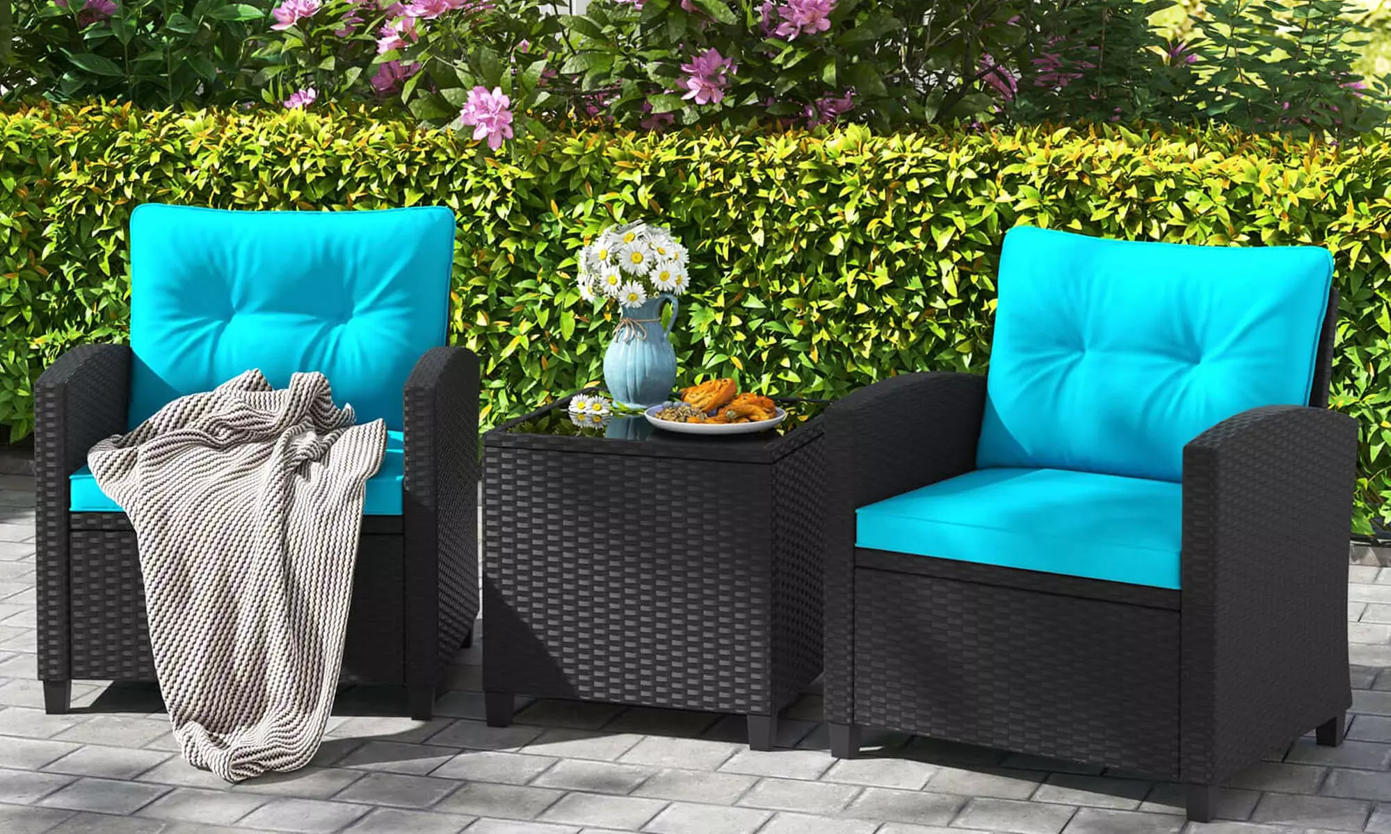  Three-Piece Costway Patio Furniture Set with Tempered Glass Coffee Table