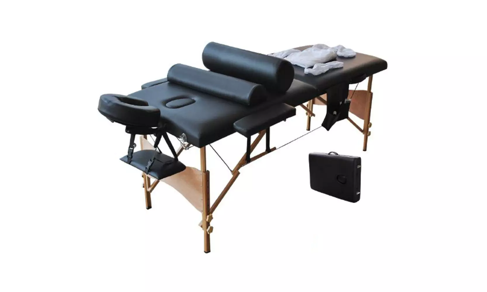 2 Sections Folding Portable SPA Bodybuilding Massage Table Set Black - Second Medium