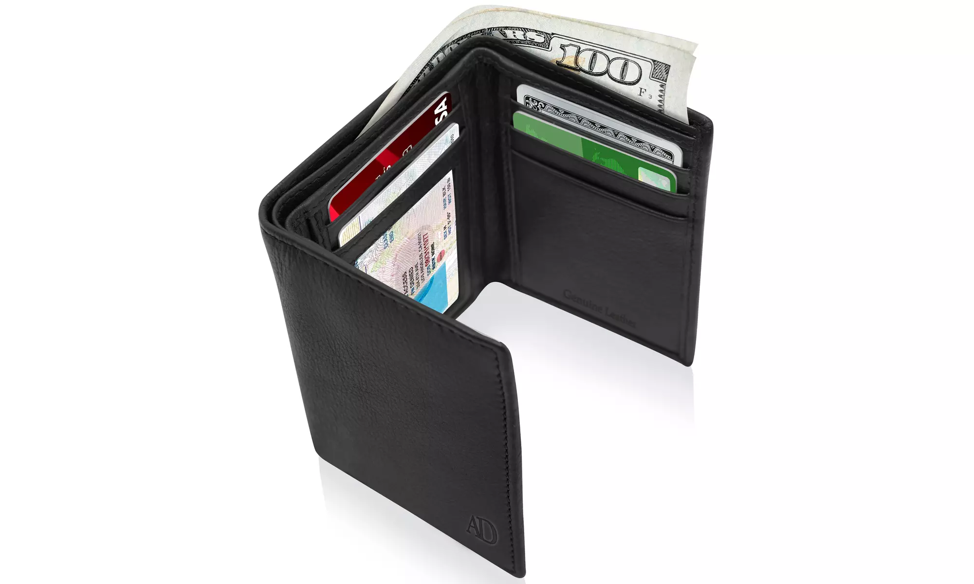 Men's Genuine Leather Trifold Wallet – RFID Blocking, ID Window, 8 Card Slots, Black - View #7