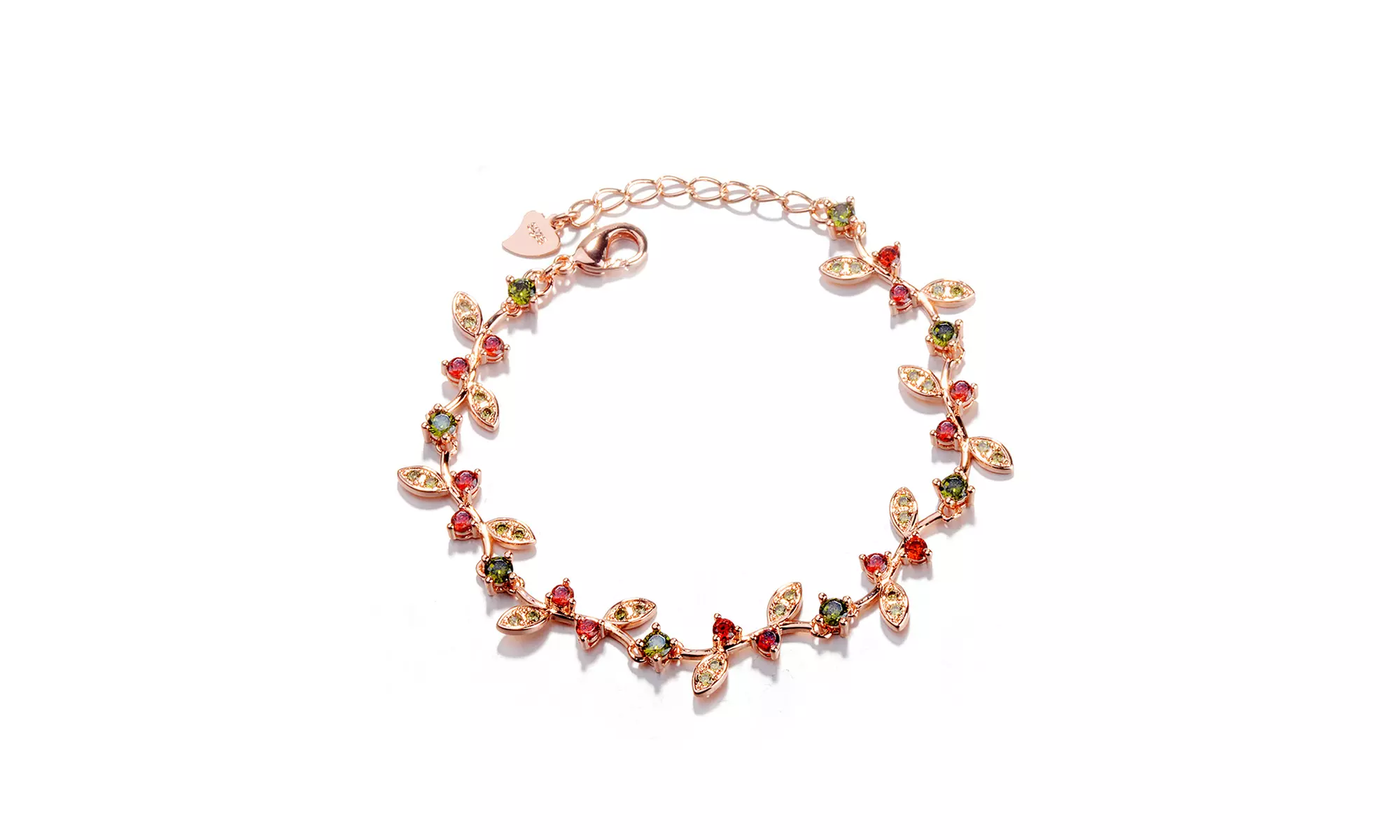 Garnet and Peridot Rose Flower Bracelet  - Second Medium
