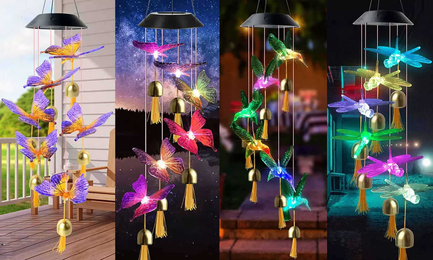 LED Wind Chime Lights Solar Powered Color-Changing Outdoor Hanging Decor Bells - Primary Image
