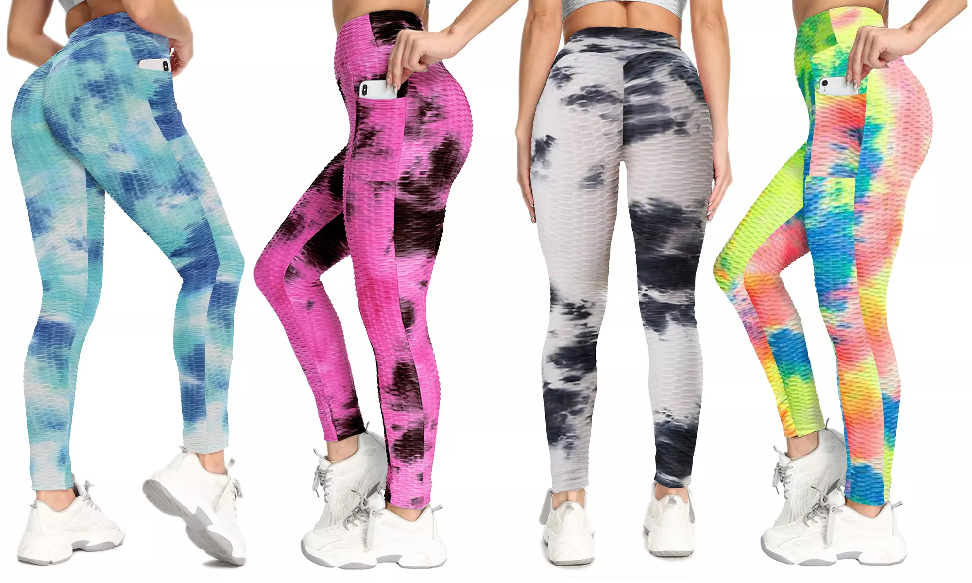Women's Ruched High-Waist Leggings for Tummy Control with Pockets - Primary Image