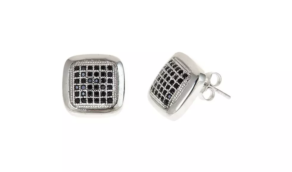 Men's Sterling Silver Square or Button Cut Pave Studs