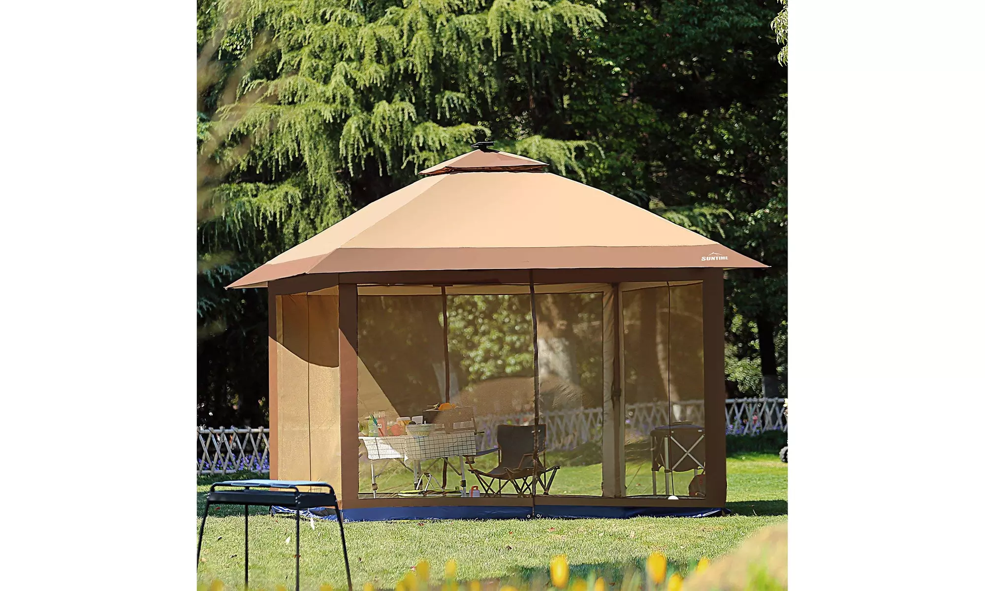 12' x 12' Outdoor Gazebo Canopy with Mosquito Netting and Solar LED - Primary Image