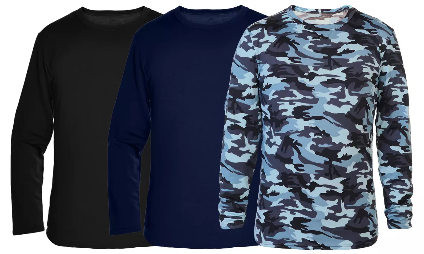 3-Pack Men's Fleece-Lined Long-Sleeve Thermal Tops (S-4XL)