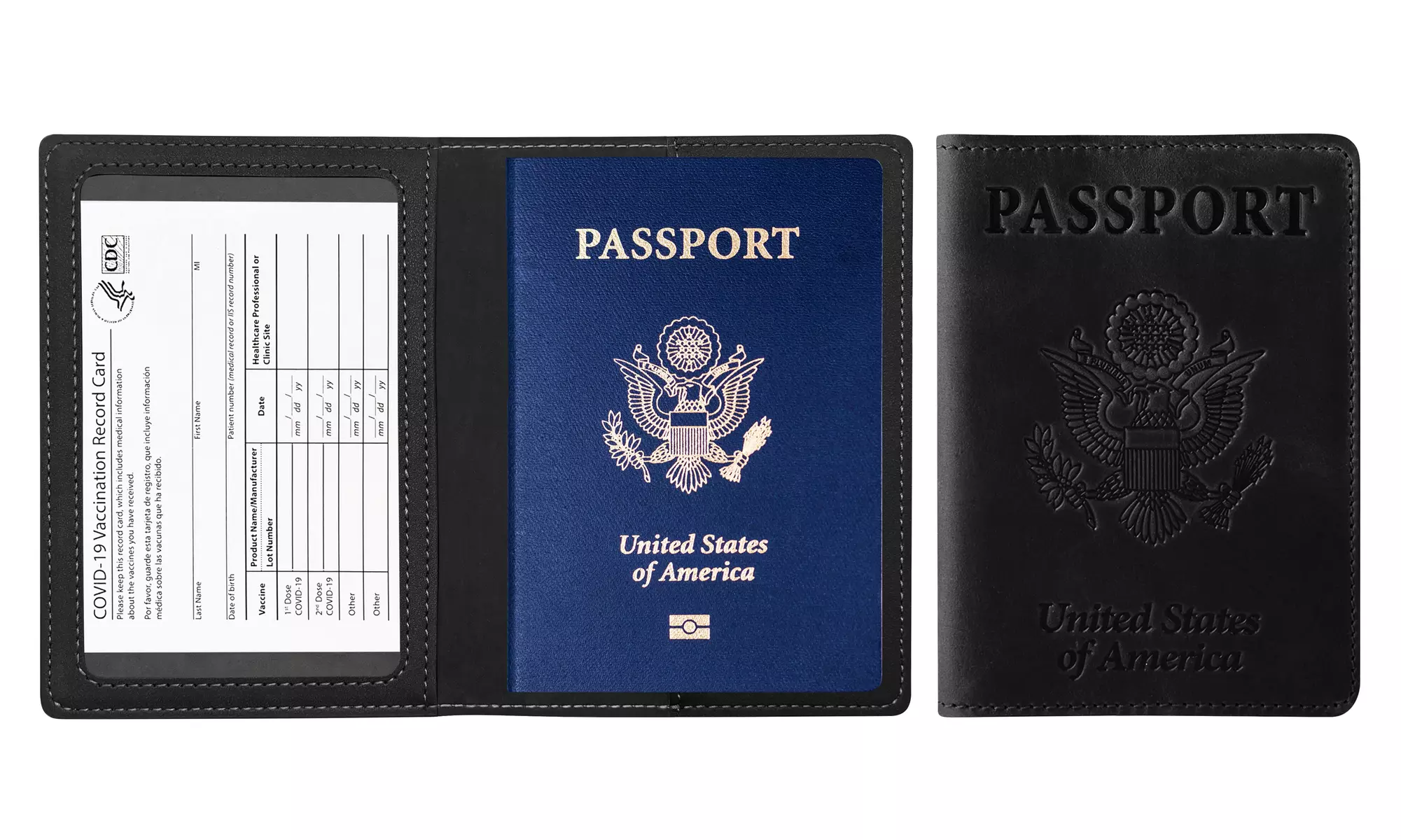 3:Pack RFID Multi-function Passport Holder with CDC Vaccination Card Slot 