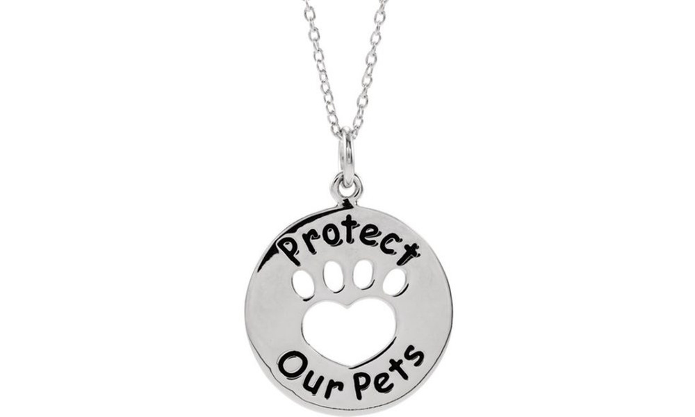 Sterling Silver Heart U Back Protect Dog Paw Necklace
