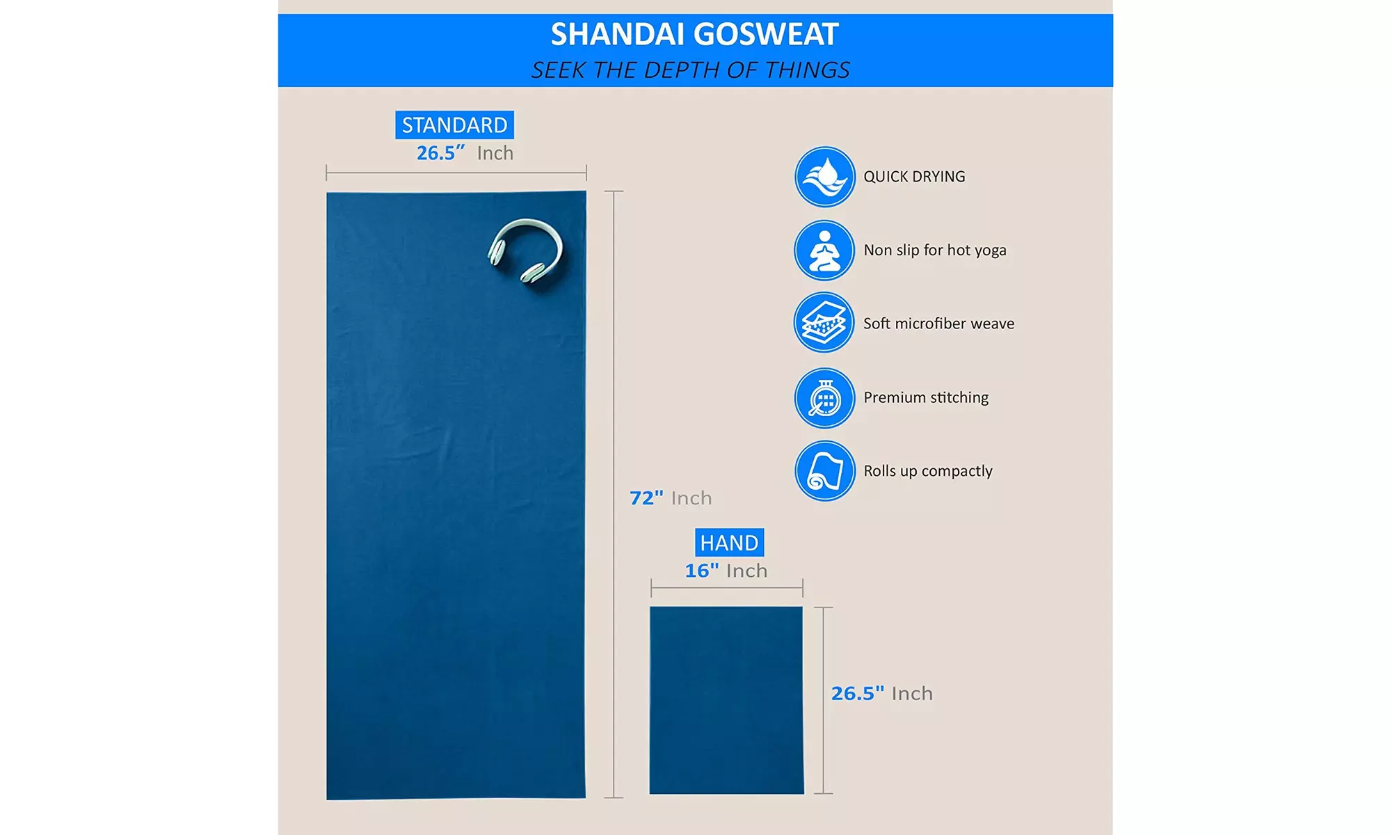 SHANDALI GoSweat Non-Slip Hot Yoga Towel - Second Medium