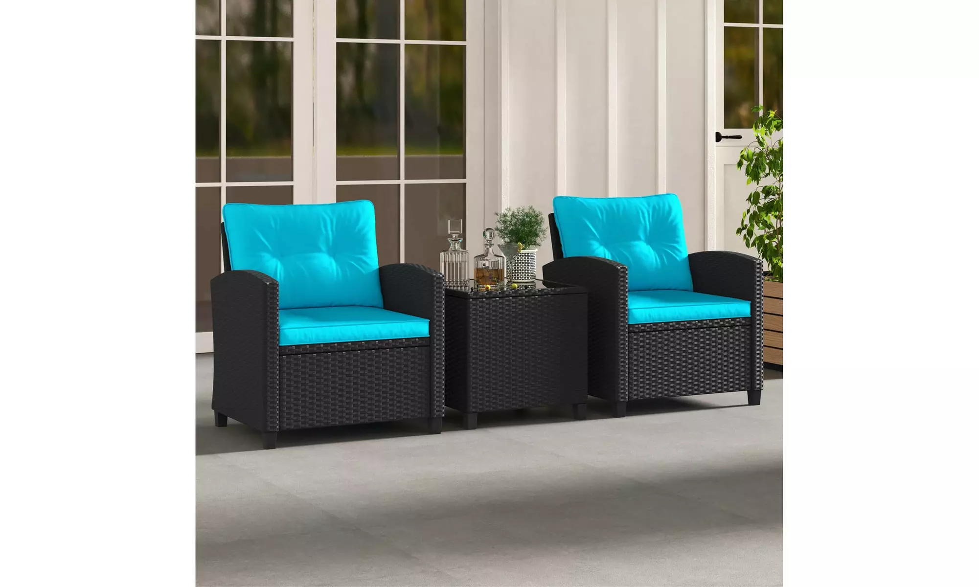  Three-Piece Costway Patio Furniture Set with Tempered Glass Coffee Table