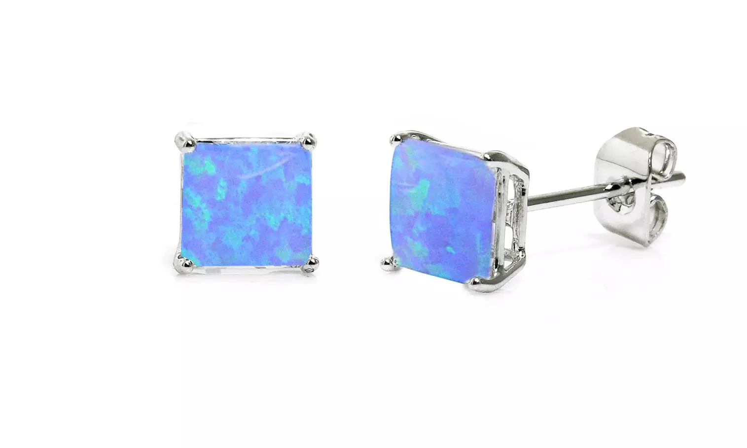 1 Pair or Set - Genuine Blue Opal Stud Earrings in Sterling Silver 