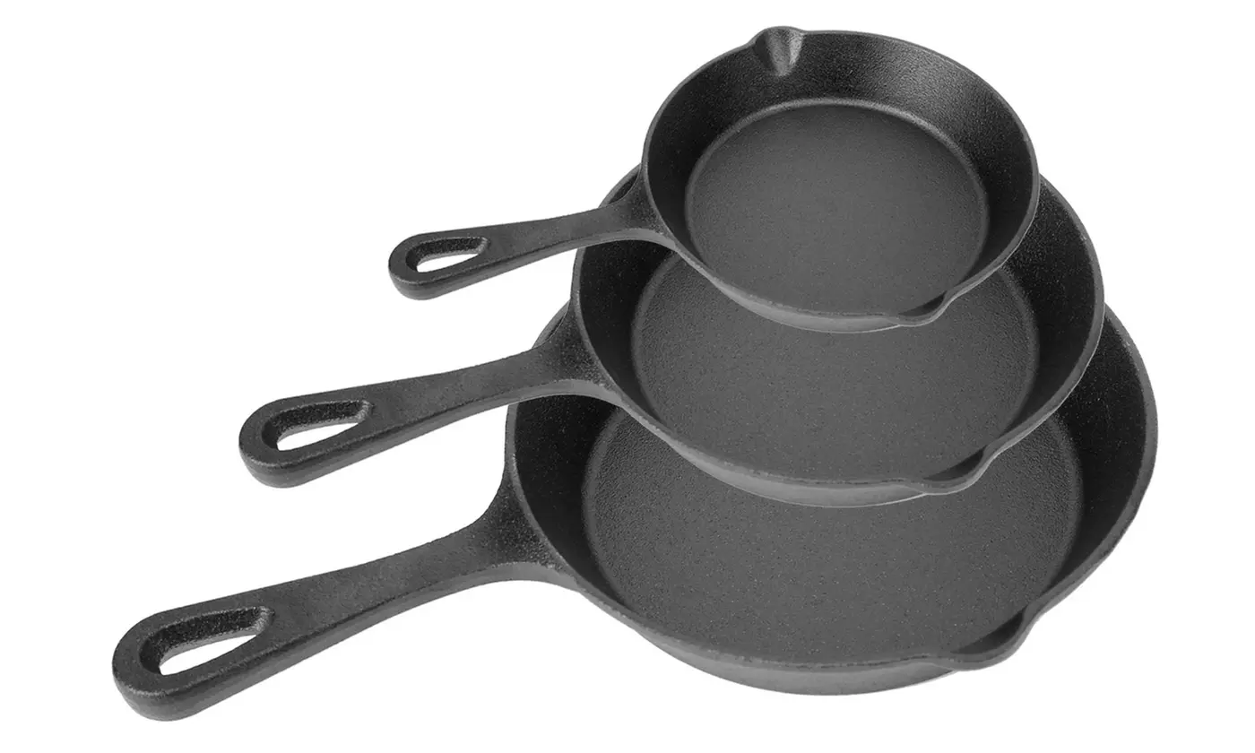 NewHome 3-Piece Pre-Seasoned Non-Stick Cast Iron Skillet Set (6", 8", 10")