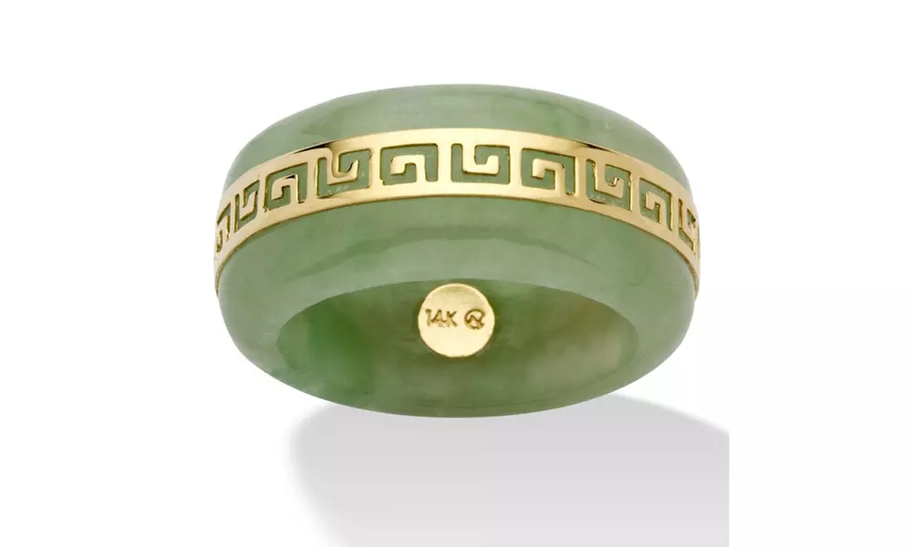 Genuine Green Jade 14k Yellow Gold "Greek Key" Ring - Primary Image
