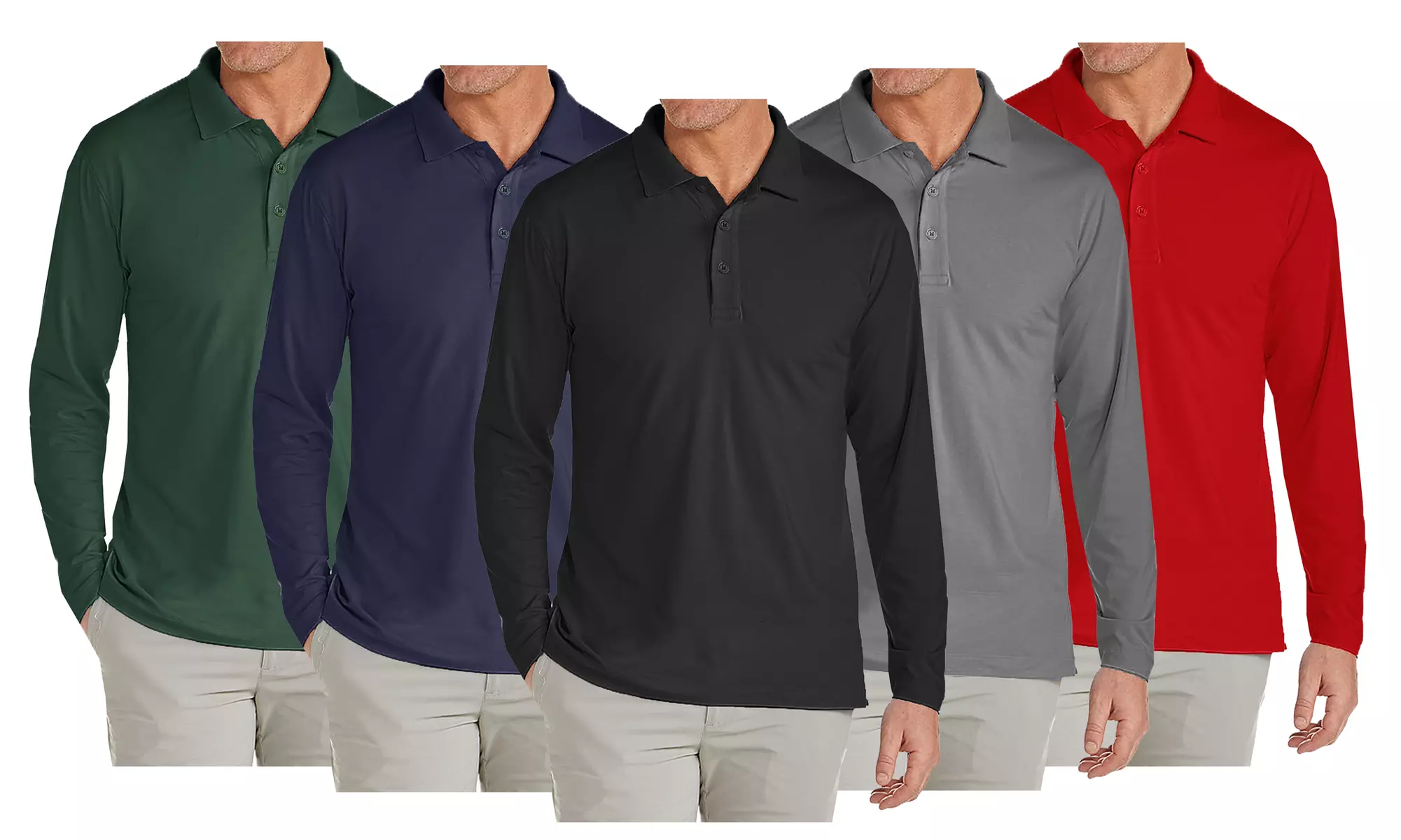 3-Pack Men's Long Sleeve Pique Polo Shirt (Sizes, S to 3XL) - Primary Image