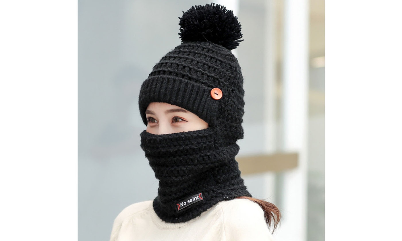 Women Knit Scarf Hat Set Winter Warm Solid Pom Soft Venonat Beanie Caps Scarves