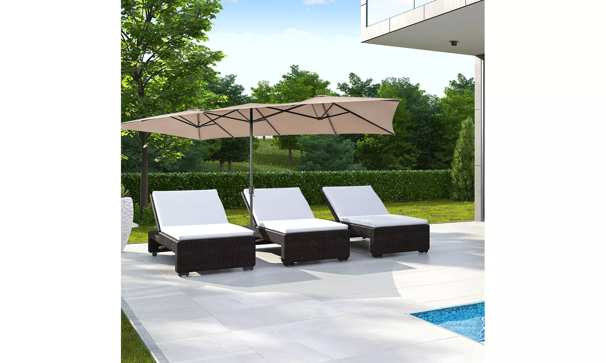 Costway 15FT Double-Sided Patio Market Umbrella Large Crank Handle Vented