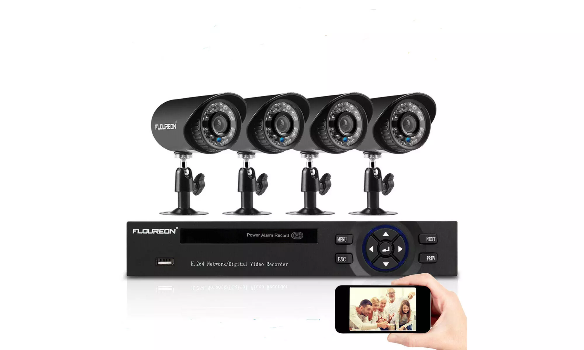 FLOUREON 4CH 1080N AHD DVR Home Outdoor 1500TVL HD 720P 1MP Camera Security Kit - Primary Image