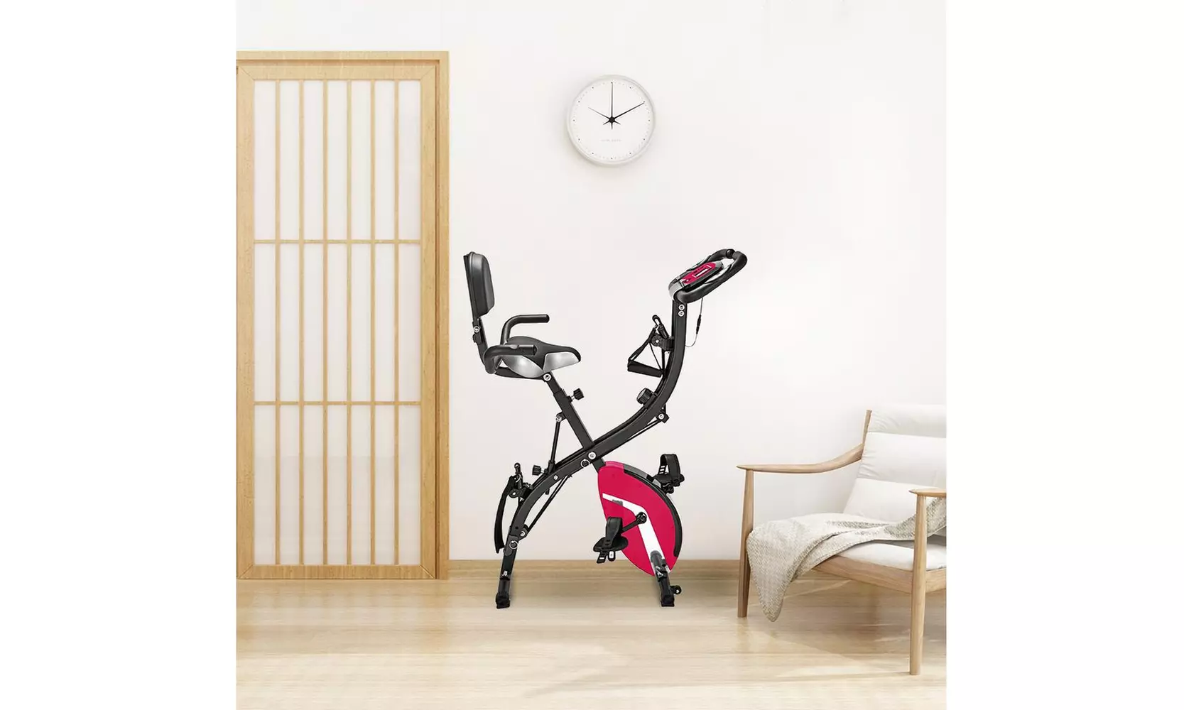 Folding Semi Recumbent Magnetic Upright Exercise Bike, Pink - Primary Image