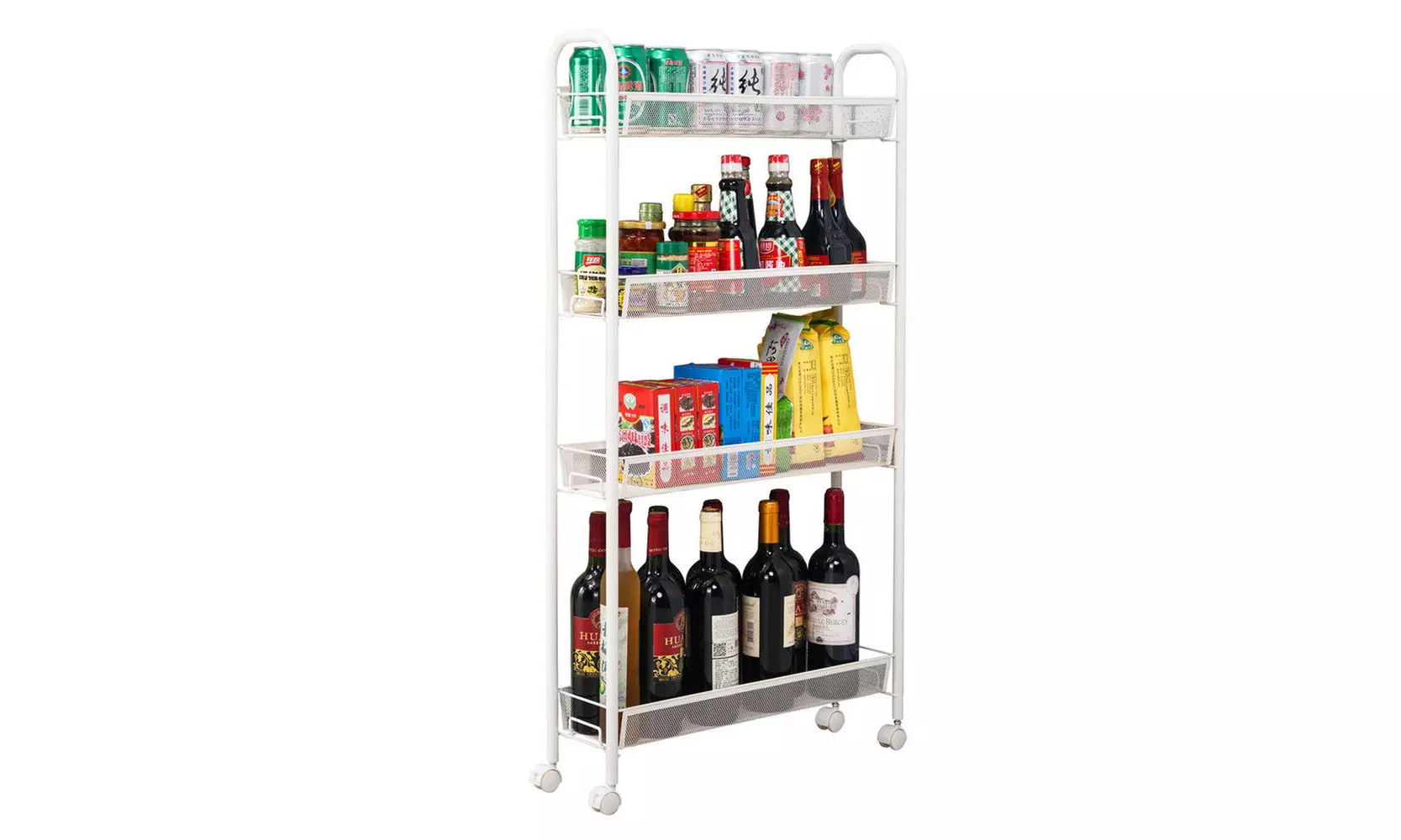  Slide out 4 Tier Slim Tower Trolley Kitchen Bathroom Office Storage Cart - Primary Image