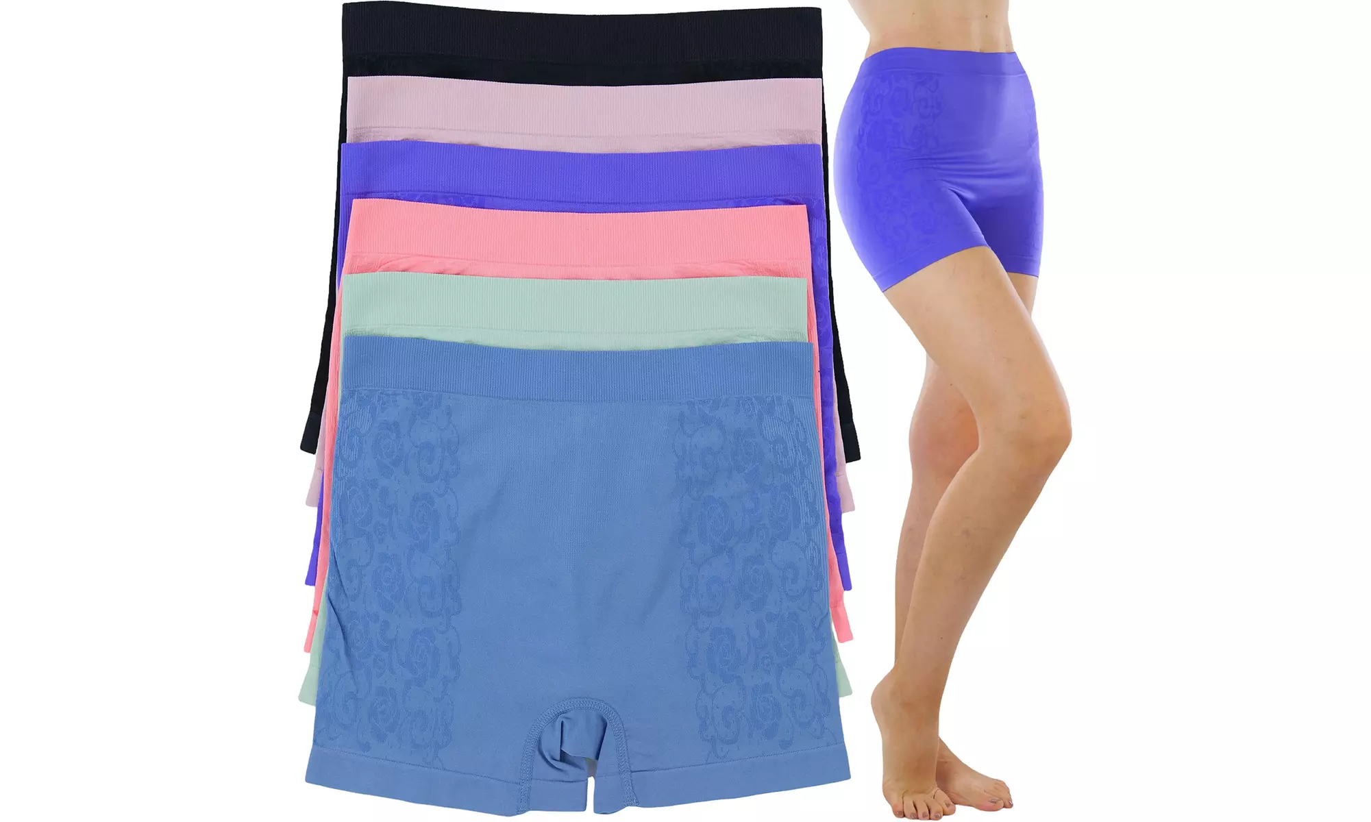 (6-Pack) Women's Slimming High-Waisted Boyshorts - Plus Size