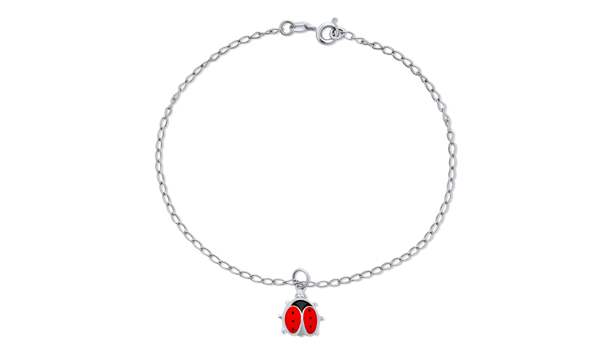 Red Ladybug Garden Dangle Charm Anklet Ankle Bracelet Sterling Silver - Primary Image