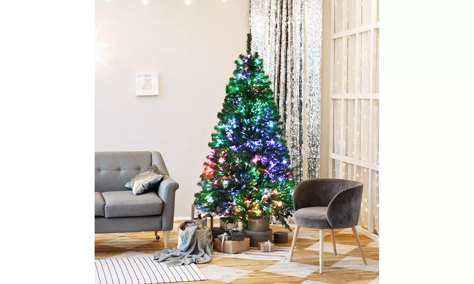 Costway 6ft Pre-lit Fiber Optic PVC Artificial Christmas Tree w/ 617 Branch Tips - Primary Image