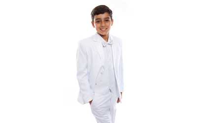 image for Collection White Boys Suits 5 Pieces Notch Lapel First Comunion and Baptism 