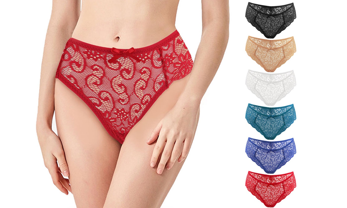 6 Pack Women Lace Underwear Sexy Hipster Panties Stretch Seamless Bikini Briefs