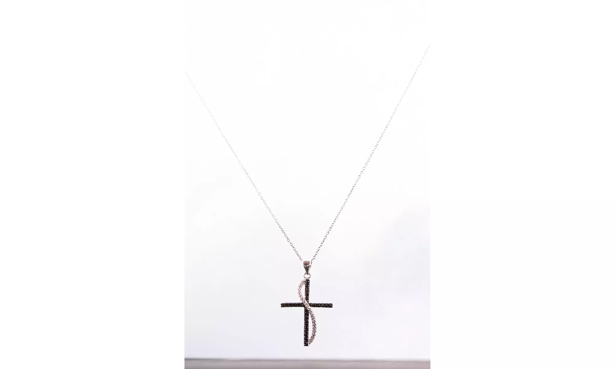 18k Black and White Diamond Accent Cross Pendant Necklace - Second Medium
